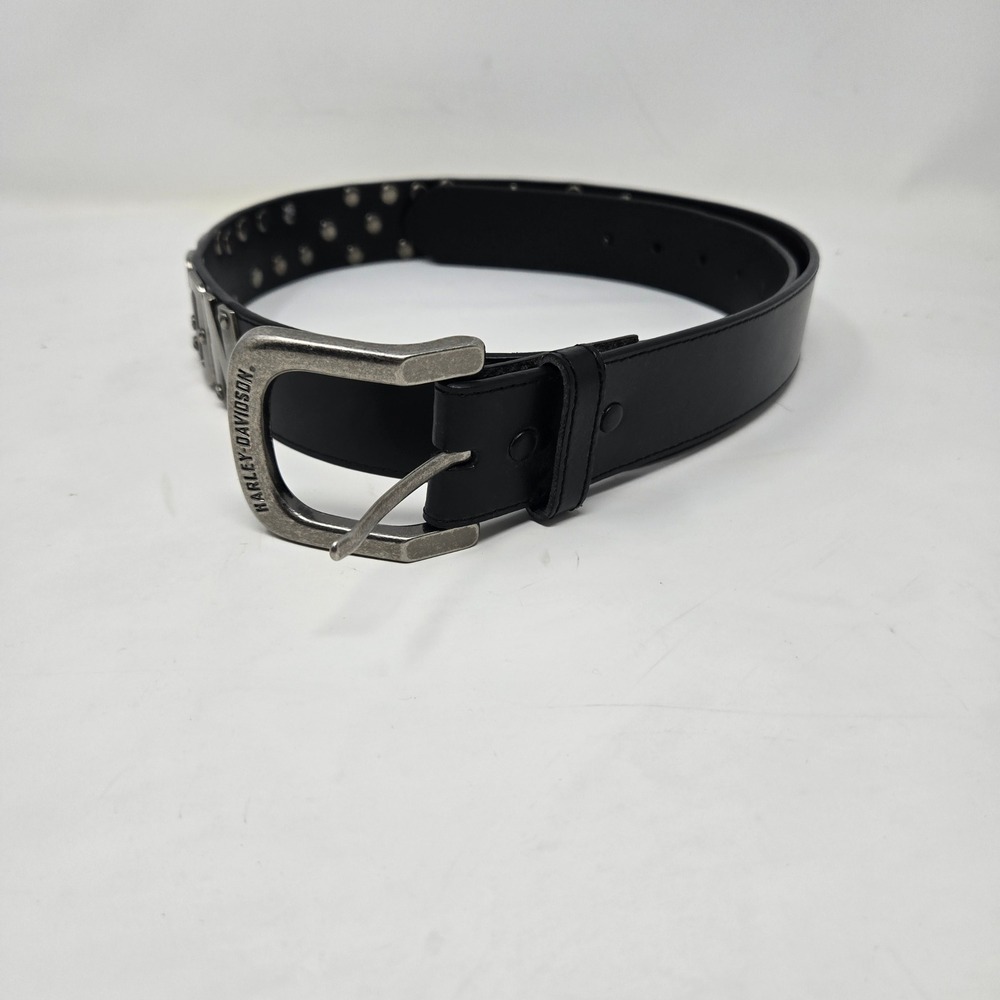 Harley-Davidson Mens Black Leather Studded Metal Logo Belt 99465-10VM Size 40